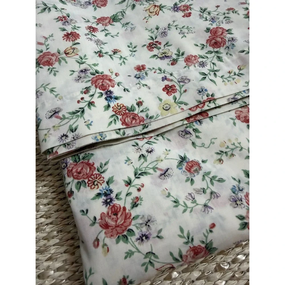 Vintage JCPenney country Queen Flat Sheet Floral Rose Cottagecore countrycore